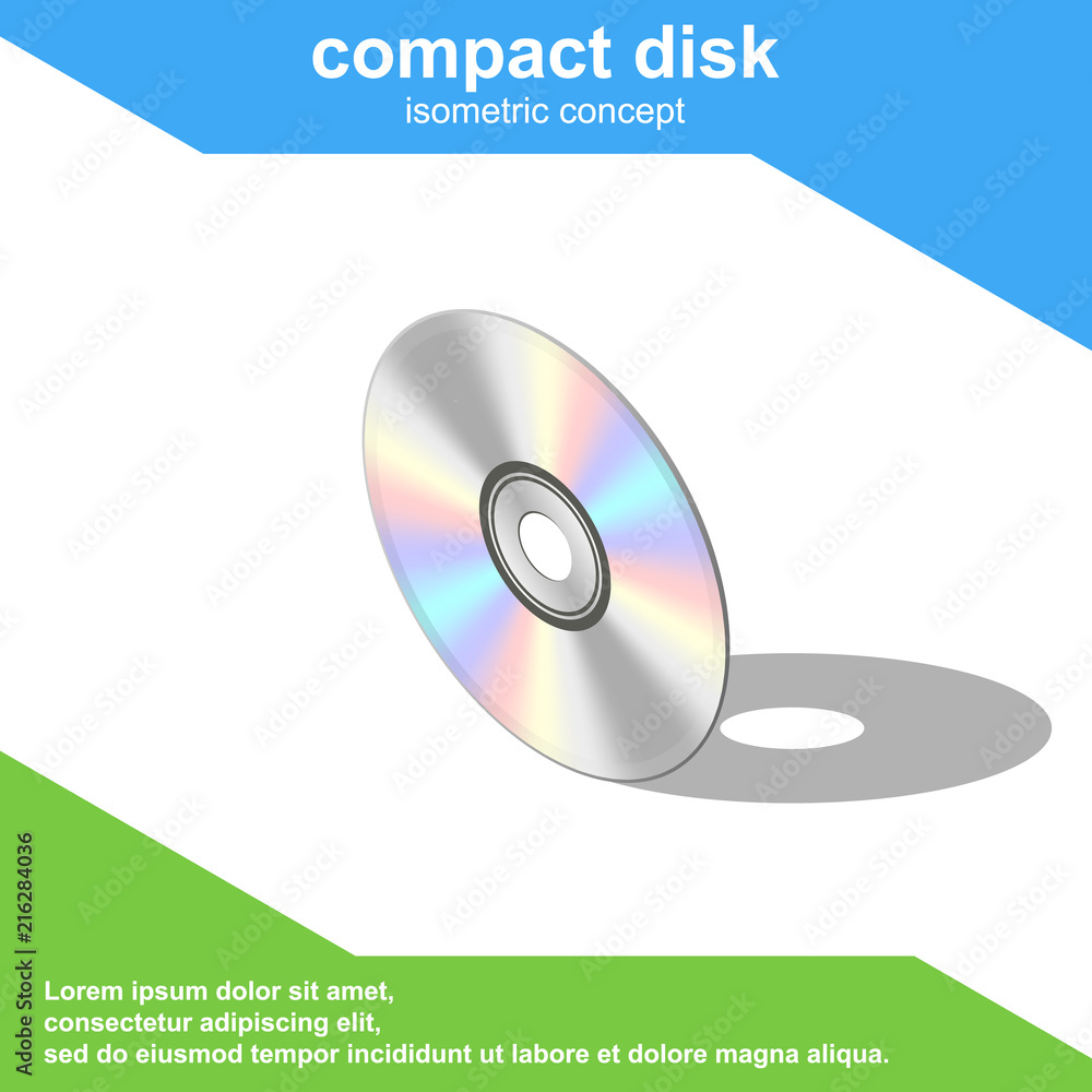 Isometric realistic compact CD or DVD disc vector illustration. Stock ...