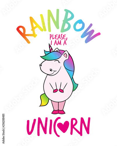 Rainbow Please I Am A Unicorn Funny Vector Text Quotes And Unicorn Drawing Lettering Poster Or T Shirt Textile Graphic Design Cute Fat Girl Horse Character Illustration On Isolated Background Stock Vector cute fat girl horse character