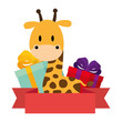cute and adorable giraffe with gifts