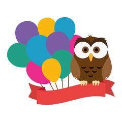 Poster - cute and adorable owl with balloons helium