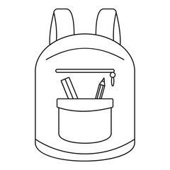 Sticker - College backpack icon. Outline college backpack vector icon for web design isolated on white background