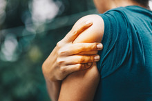 Woman Having Pain In Shoulder , Health Care Concept