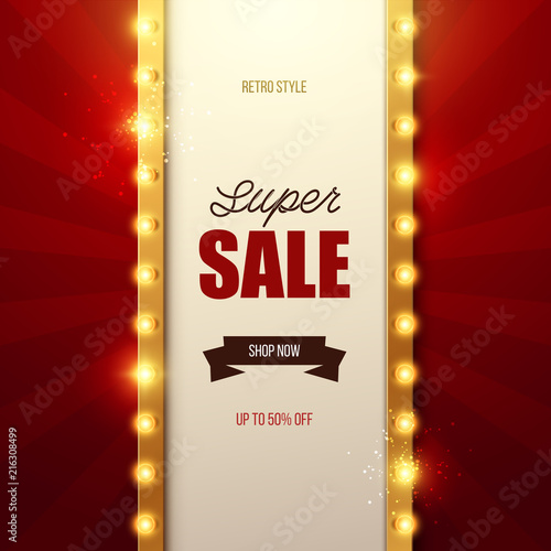 Foto  Retro light sign. Vintage sale banner. Vector illustration.