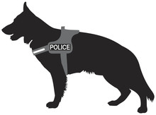 German Shepherd Police Dog K9 Vector Silhouette Symbol, Military Dog Breed Illustration, K-9 Dog Training