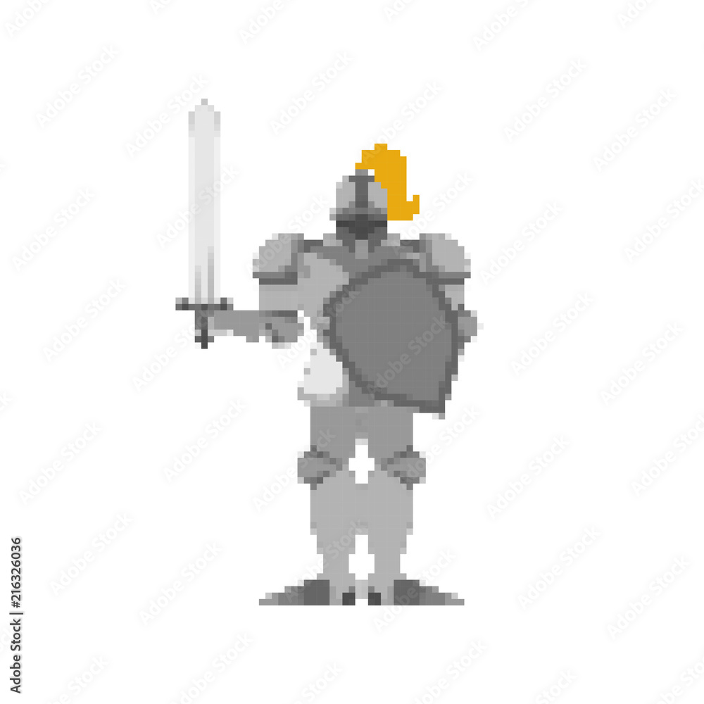 Knight pixel art. Metal armor warrior 8 bit. Digital Iron armor. Plate ...