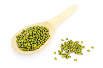 mung bean green in spoon texture on white background