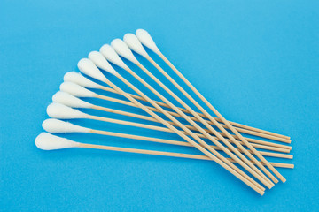 Wall Mural - cotton bud, swab clean healthcare on blue background