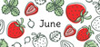 June strawberry vector. Hand drawn design. Doodle sketch. Fruit calendar