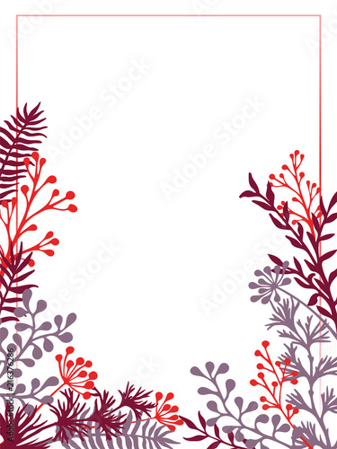 Herbal twigs and branches border vector invitation card.