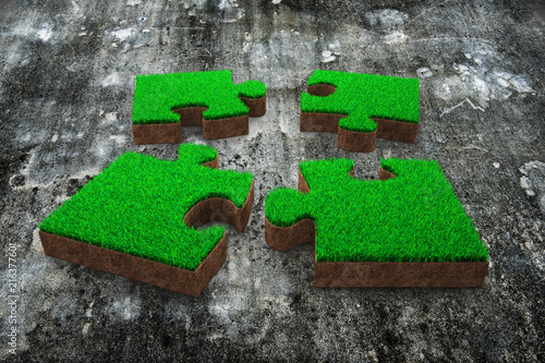 Four Jigsaw Puzzles Made Out Of Green Gr And Red Soil On Jigsaw Puzzles Made Out Of Green Gr