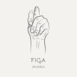 Figa mudra - gesture in yoga fingers. Symbol in Buddhism or Hinduism concept. Yoga technique for meditation. Promote physical and mental health. Vector illustration.