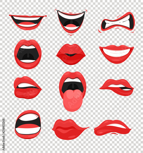 Vector illustration set of red woman lips Poster Mural XXL