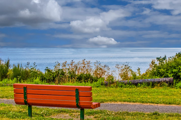 Wall Mural - Red Bench Overlooking San Juan Islands