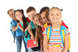 © New Africa - Group of little children with backpacks and school supplies on white background