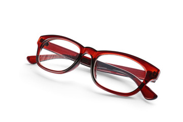 Glasses with corrective lenses on white background. Vision problem