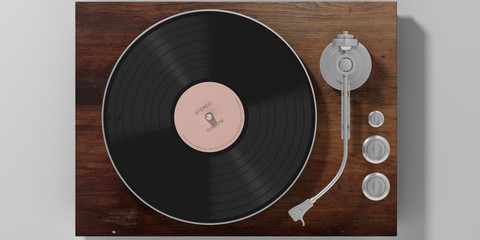 Wall Mural - Vinyl LP record player isolated on grey background, top view. 3d illustration