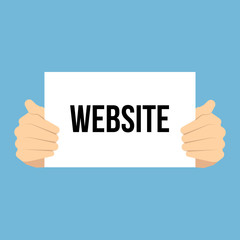 Man showing paper WEBSITE text