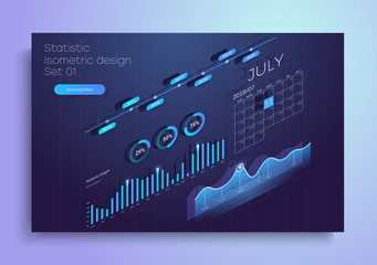 Aufkleber - 	 Set of colorful infographic vector elements: presentation graphics, statistics of data and diagrams. 3d isometric design. Perfect for banner, website, presentation 