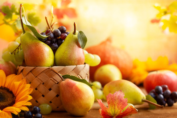 Autumn still life with seasonal fruits