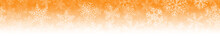 Christmas Horizontal Seamless Banner Of Many Layers Of Snowflakes Of Different Shapes, Sizes And Transparency. On Gradient Background From Orange To White.