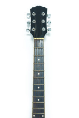 neck or fretboard for black guitar classic on white background.