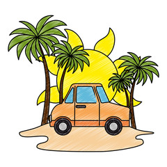 Sticker - tree palms with car scene