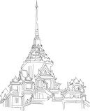 Fototapeta Paryż - Thai culture concept with hand drawn sketch temple