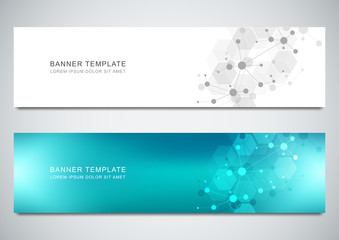 vector banners design for medicine, science and digital technology. molecular structure background a