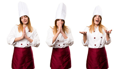 Canvas Print - Set of Beautiful chef woman pleading