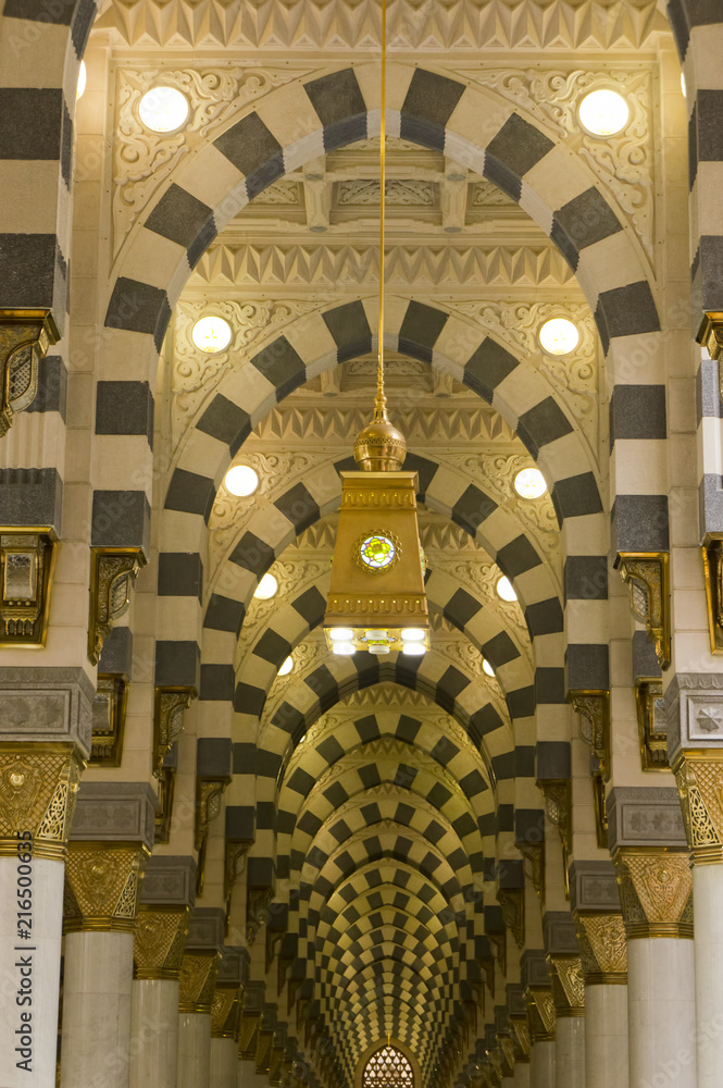 Interior Of Masjid Mosque Nabawi In Al Madinah Saudi