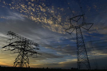 The power supply facilities of contour in the evening