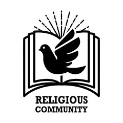 Wall Mural - religious community. Emblem template with holy bible and dove. Design element for logo, label, emblem, sign.