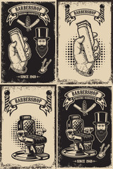 Wall Mural - Set of barber shop poster templates. Design element for logo, label, emblem, sign, poster.