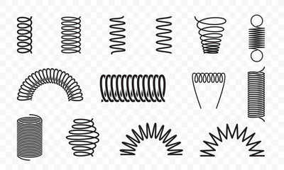 Spiral springs different shapes vector line icons