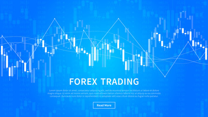 Candle stick chart of financial market trade vector banner. Forex trading graph for fintech project graphic design.