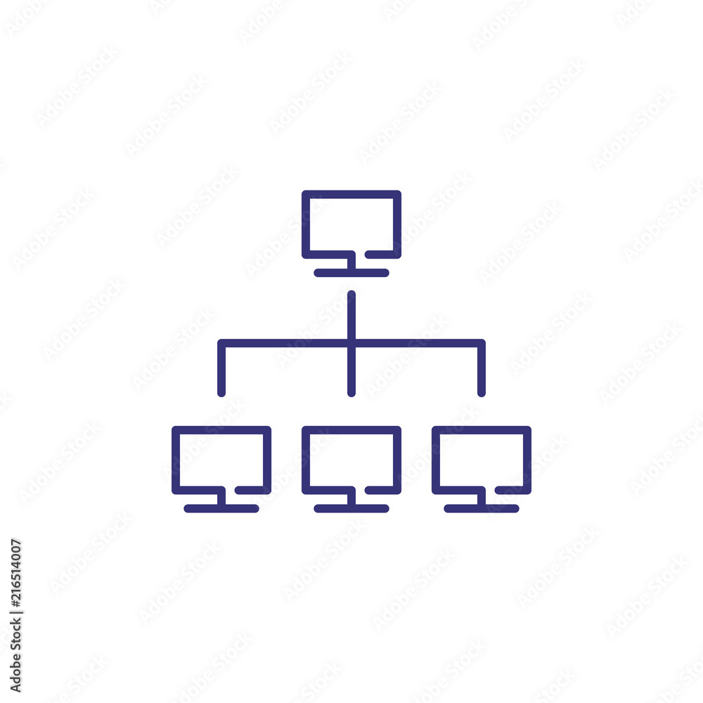 Computer network line icon. Monitors in flow chart. Information ...
