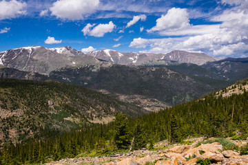 Poster - Vacations in Colorado. Scenic rocks and mountain peaks of the Rocky Mountains