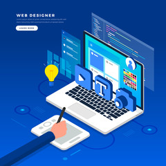 Wall Mural - isometric flat design concept web designer. vector illustration. website layout design.