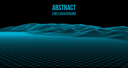 Wireframe landscape wire. Wireframe terrain polygon landscape design. 3d landscape