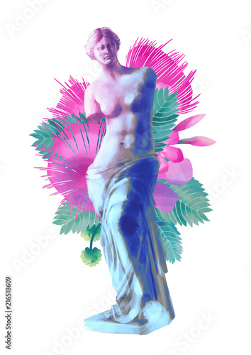 Cuadros en Lienzo Venus de Milo statue and albizia flowers