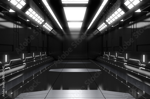 Futuristic Tunnel With Light Black Spaceship Corridor