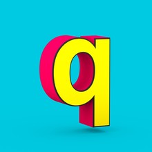 Superhero Red And Yellow Letter Q Lowercase Isolated On Blue Background.