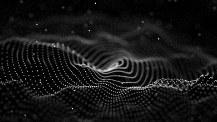 Fototapete - Abstract digital wave particle. Abstract music background. Futuristic point wave. Big data. 3D rendering.