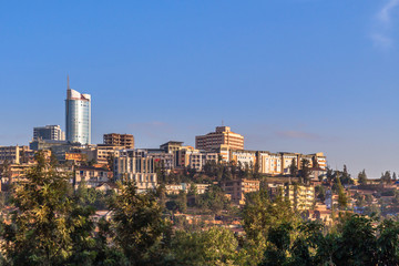 Rwandan capital downtown ladscape with living houses and busines