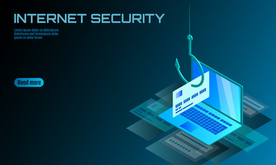 Wall Mural - isometric 3d laptop credit card cvv password phishing. personal information account email online sca