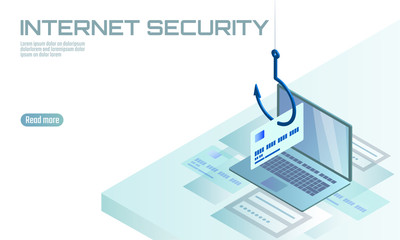 Wall Mural - isometric 3d laptop credit card cvv password phishing. personal information account email online sca