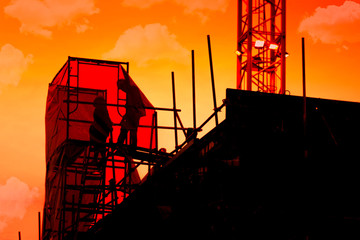 Construction worker working on a construction site,for construction teams to work in heavy industry, high ground and safety concepts.