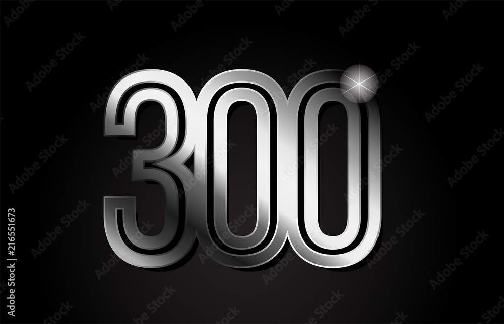 silver metal number 300 logo icon design - obrazy, fototapety, plakaty 