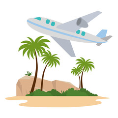 Poster - tree palms with airplane flying scene