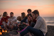 © .shock - Group Of Young Friends Sitting By The Fire at beach